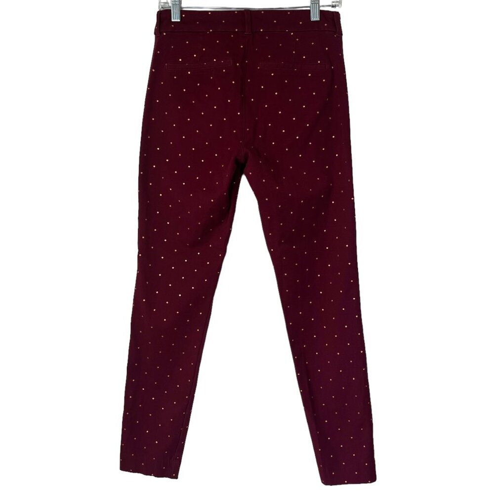 Old Navy Pixie Ankle Cropped Pants Womens Size 2 Tall Burgundy Copper Dots